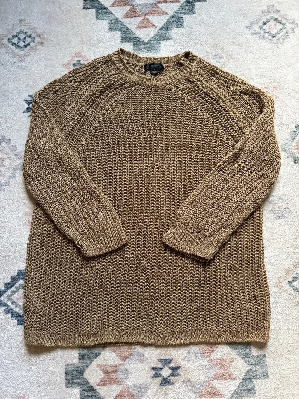 J. Crew Men's Crewneck Sweater in Tan Brown 100% Linen
